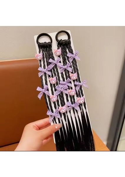 Sanrio Kawaii Kuromi Cosplay Figür Saç Örgü Postij Peruk Lastikli Örgü Saç Aksesuar Kadın Genç Kız Çocuk Doğum Günü Hediye fiyatları