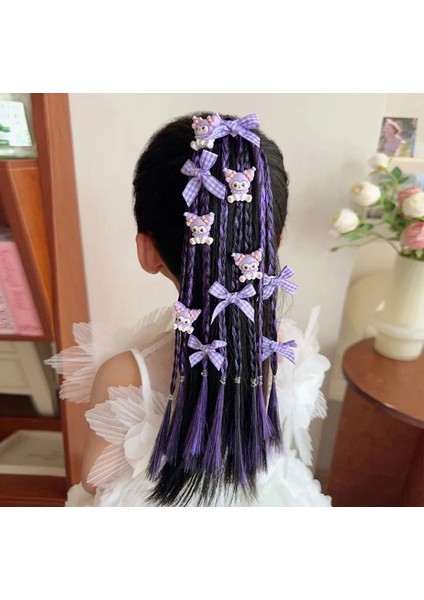 Sanrio Kawaii Kuromi Cosplay Figür Saç Örgü Postij Peruk Lastikli Örgü Saç Aksesuar Kadın Genç Kız Çocuk Doğum Günü Hediye fırsatları