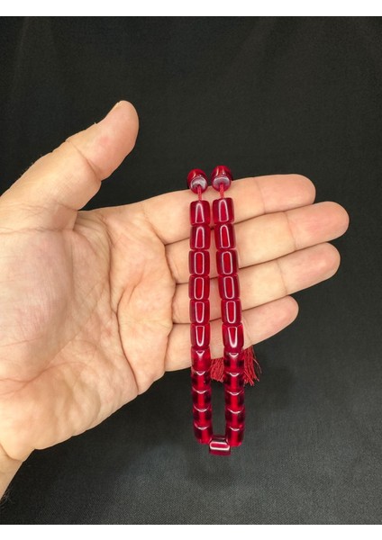 Sıkma Kehribar Tesbih Kırmızı Renkli Kapsül Kesim 10,5MMX9MM T-609
