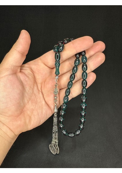 Ateş Kehribar Tesbih Koyu Yeşil Renkli Kapsül Kesim 11MMX8,5MM T-606 modelleri