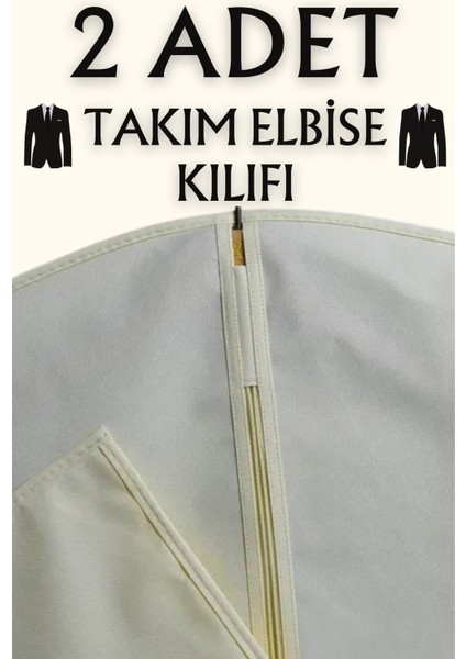 2 Adet Takım Elbise Kılıfı, Kıyafet, Elbise Koruma Taşıma Kılıfı, 100x60cm Krem Renk Gamboç , Elbise Hurcu