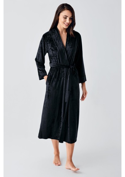 Uzun Kollu Esnek Kadife Viskon Sabahlık 25100