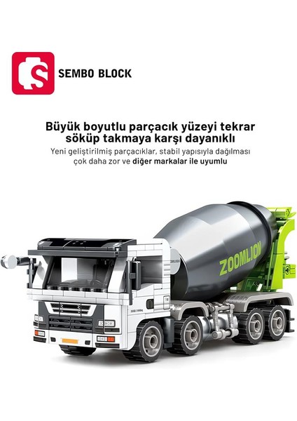 Sembo Block Zoomlion Lisanslı Beton Mikseri 368 Parça Yapı Blokları  ile Uyumlu (705116)