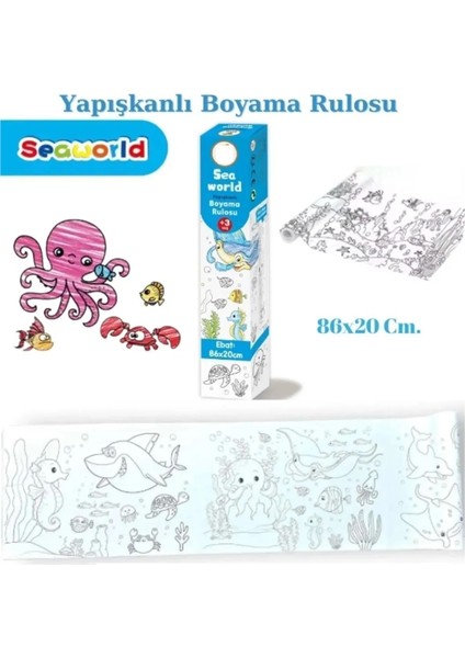 3'lü Yapışkanlı Rulo Resim Boyama Kağıdı (86X20 Cm) + 12LI' Pastel Boya Hediyeli