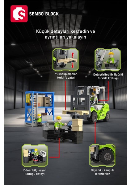 Sembo Block Zoomlion Lisanslı Forklift 646 Parça Yapı Blokları LEGO ile Uyumlu (705118)