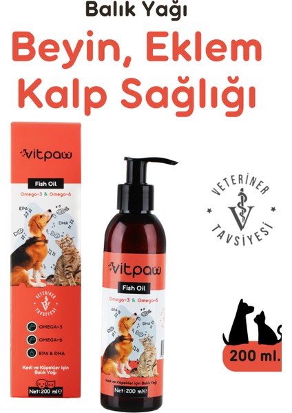 Fish Oil 200ml. Kedi Ve Köpekler Için Omega 3-omega 6 Balık Yağı(KALP, BEYİN, TÜY SAĞLIĞI)somon Yağı