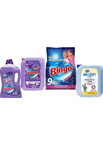 (Bingo Matik 9kg Sık Yıkananlar+Bingo Soft 5lt Lavanta+Bingo Fresh 2,5lt Lavanta+Bingo Oksijen)