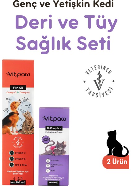 Kedi Tüy ve Deri Sağlığı Seti Tüy Dökülmesi Engelleyici (Biotin, Çinko ve Omega 3-6)