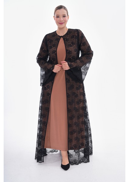 Giigitex Siyah Dantelli Pudra Sandy Iç Elbiseli Ikili Takım