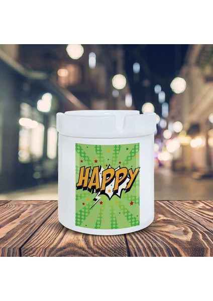 Happy Yazılı Küllük Pop Art Baskılı Kül Tablası K-114 fiyatları