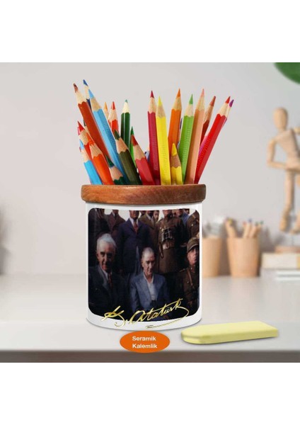 Lider Gazi Mustafa Kemal Atatürk Ahşap Seramik KALEMLIK-(982) fiyatları