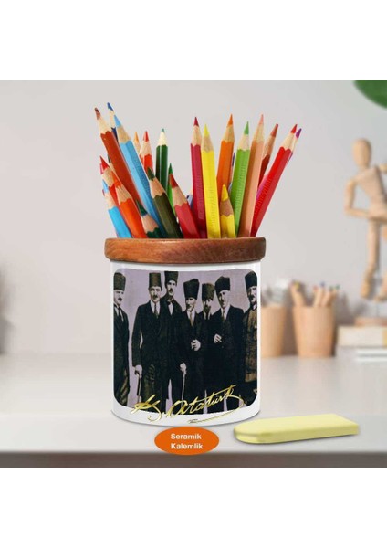 Bastonuyla Gazi Mustafa Kemal Atatürk Ahşap Seramik KALEMLIK-839 fiyatları