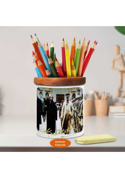 Asil Mustafa Kemal Atatürk Ahşap Seramik Kalemlik-Ataturk (892) fiyatları