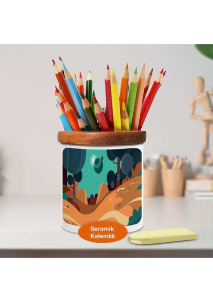 Renkli Orman Manzara Ahşaplı Seramik Kalemlik -0F11A18C274 fiyatları
