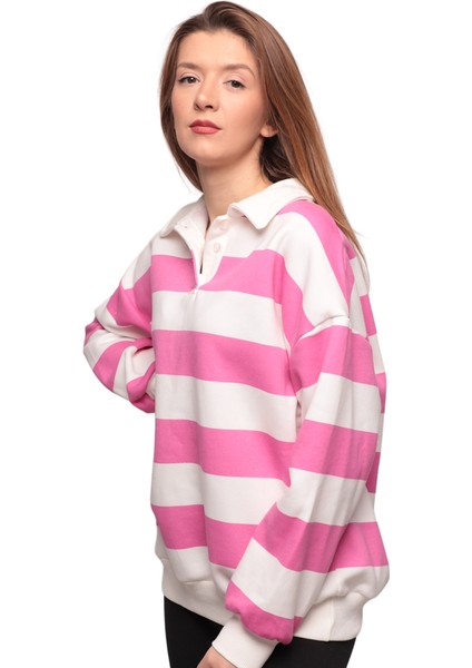 Byrsim Çizgili 3 Iplik Kadın Sweatshirt 5806 Kod/renk: Pembe Byrnew