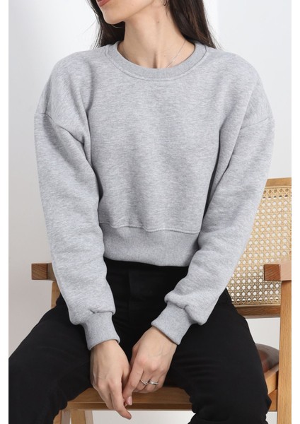 Byrclz Şardonlu Crop Sweat Grirenkli Byrnew