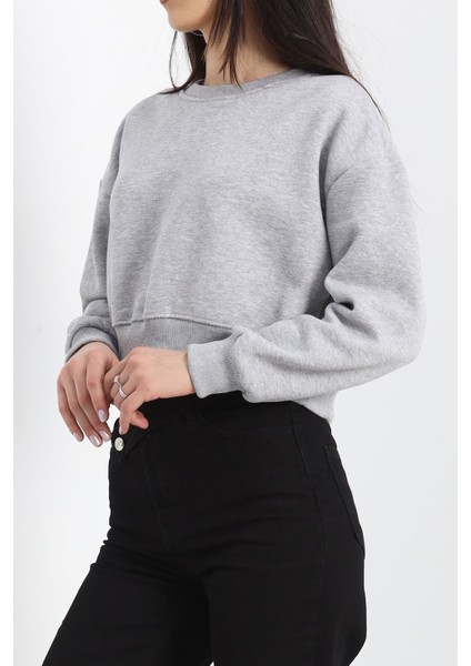 Byrclz Şardonlu Crop Sweat Grirenkli Byrnew