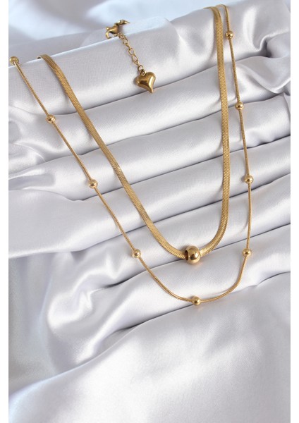 Mulvxxmd XDN02 Çelik Gold Renk Italyan Zincir Model Topçuk Detay Kadın Kolye (Mulvix)