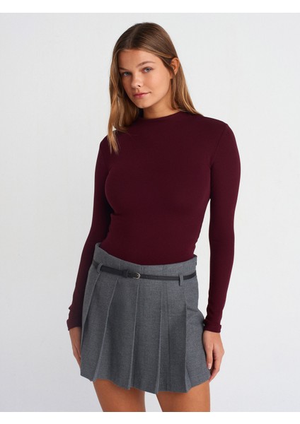 31433 Yarım Balıkçı Yaka Top-Bordo