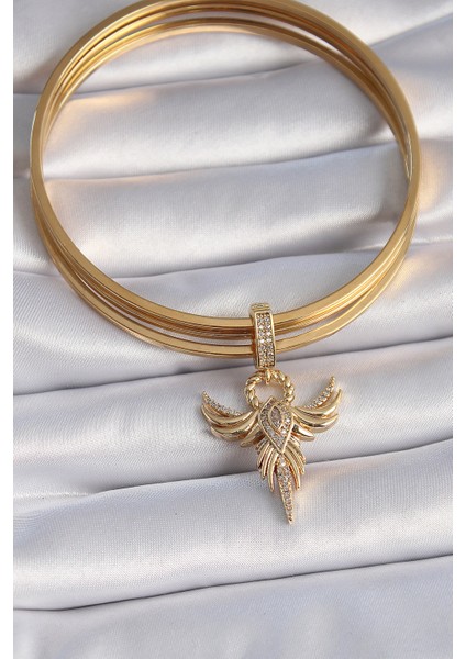 Mulvxxmd XDN02 Pirinç Gold Renk Zirkon Taşlı Anka Kuşu Model Ajda Charm (Mulvix)