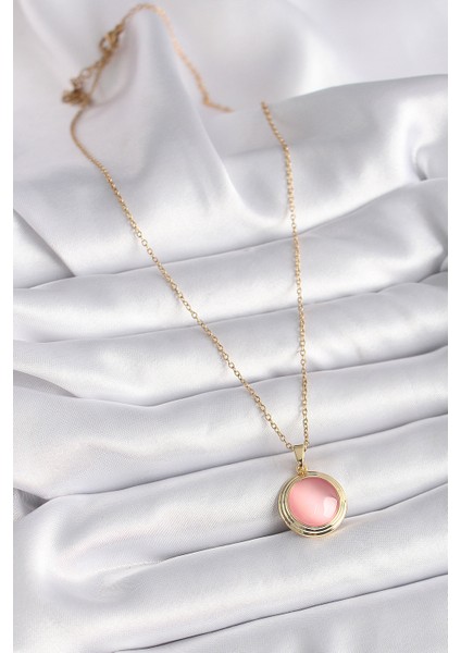 Mulvxxmd XDN02 Çelik Gold Renk Pembe Sedefli Daire Model Kadın Kolye (Mulvix)