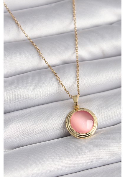 Mulvxxmd XDN02 Çelik Gold Renk Pembe Sedefli Daire Model Kadın Kolye (Mulvix)