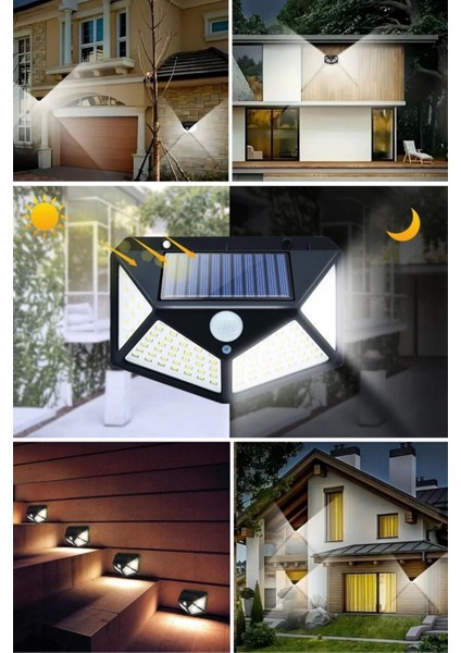 100 Ledli 3 Farklı Aydınlatma Ayarlı Solar Güneş Enerjili Hareket Sensörlü Bahçe Duvar Lambası