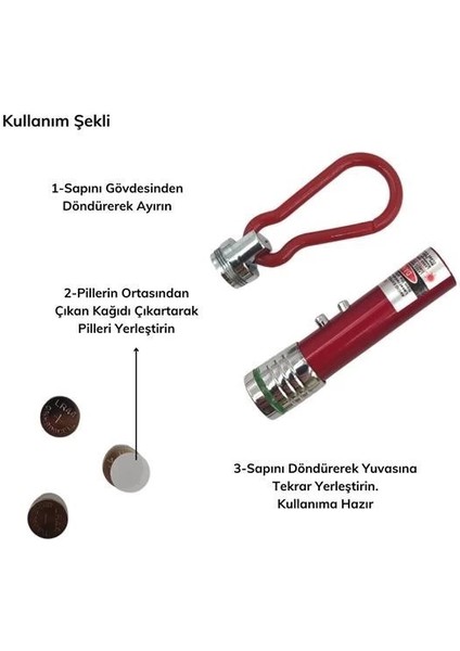 3 Fonksiyonlu Kırmızı Beyaz Işıklı LED Lazer Kedi Köpek Oyuncak Anahtarlık