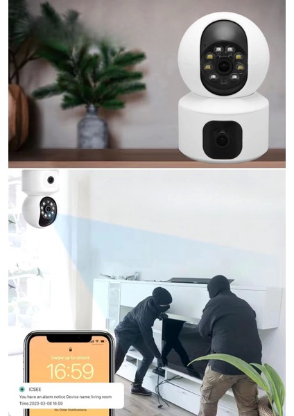 Çift Kameralı Wifi Bağlantılı Gece Görüşlü Ev Tipi Güvenlik Kamerası