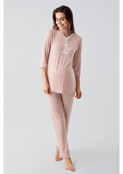 Uzun Kollu Desenli Esnek Viskoz Dokuma Hamile Sabahlık Pijama Takım 23108 fiyatları