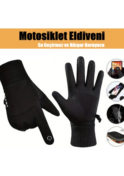 Motosiklet Eldiveni- Avuç içi Kaymaz Silikon, Su Geçirmez ve Rüzgar Koruyucu, Çıtçıtlı