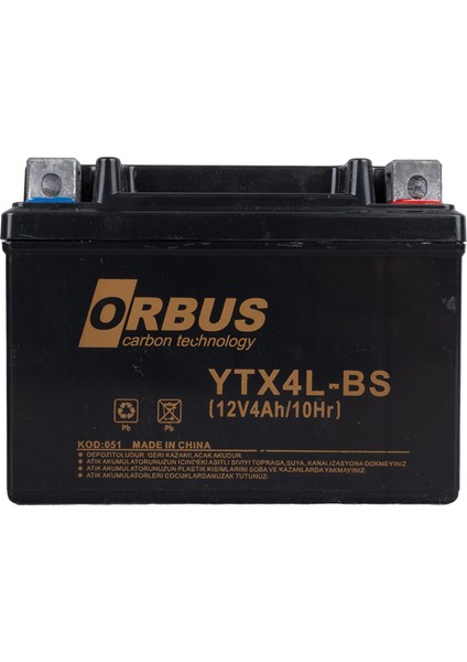 Go İthalat Orbus YTX4L-BS 12V 4A Motosiklet Aküsü (114 x 66 x 88 Mm) (1.6kg) (4453)