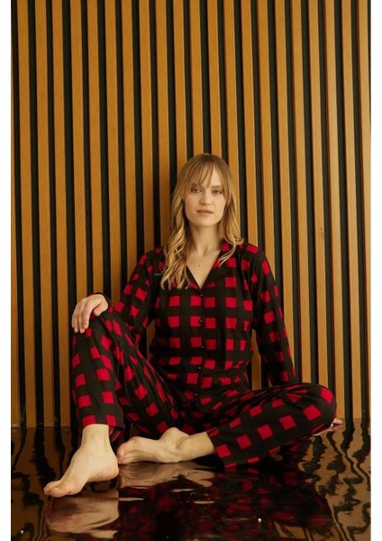 Kadın Süet Önden Düğmeli Likralı Pijama Takımı 3k - 1 Adet