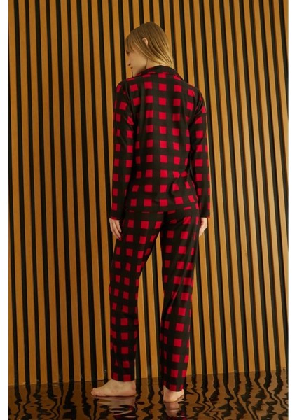 Kadın Süet Önden Düğmeli Likralı Pijama Takımı 3k - 1 Adet