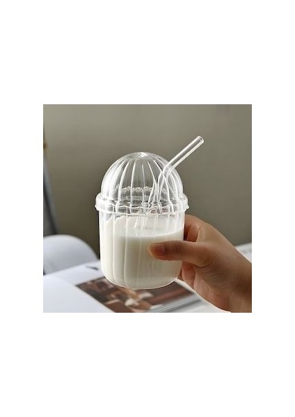 Snow Home 1 Adet Cam Oval Kapaklı Isıya Dayanıklı Pinterest Bardak | Kahve ve Sunum Bardağı| 430 ml