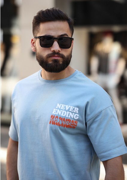 Premium Oversize Outside Sırt Baskılı T-Shirt Açık Mavi modelleri