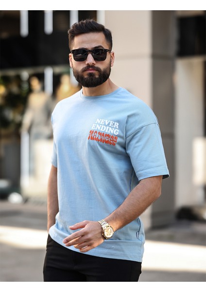 Premium Oversize Outside Sırt Baskılı T-Shirt Açık Mavi fırsatları