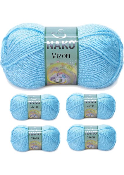 5 Adet Vizon Premium Akrilik El Örgü İpi Yünü Renk No:214 Ufuk Mavisi