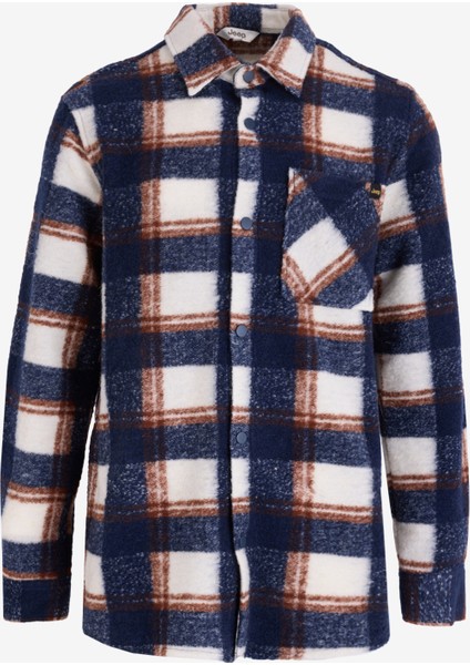 Relaxed Gömlek Yaka Ekose Lacivert - Kahve Erkek Gömlek C4wm-Gml4002