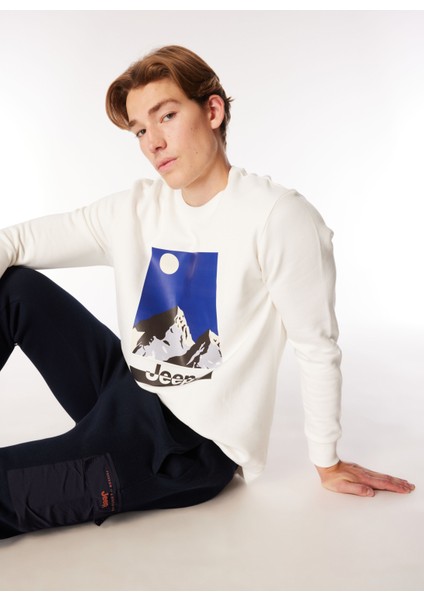 Bisiklet Yaka Baskılı Ekru Erkek Sweatshırt C4WM-SWT4258