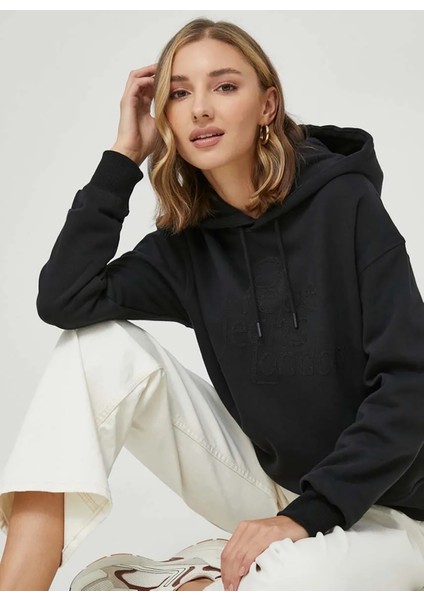 Kapüşon Yaka Düz Siyah Kadın Sweatshırt PL581397 fiyatları