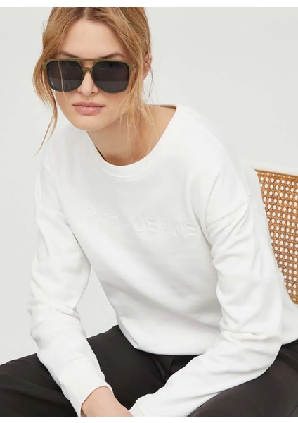 Yuvarlak Yaka Baskılı Ekru Kadın Sweatshırt PL581396 fiyatları