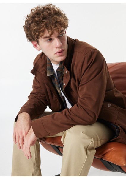 Kahve Erkek Kapüşon Yaka Standart Fit Mont J4wm-Mnt7324