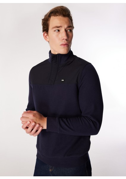 Dik Yaka Blok Desenli Lacivert Erkek Sweatshırt C4WM-SWT4228