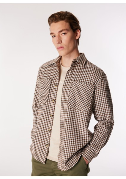 Relaxed Gömlek Yaka Kareli Kahve Erkek Gömlek J4wm-Gml7210