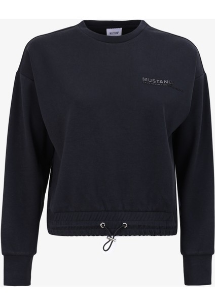 Bisiklet Yaka Baskılı Siyah Kadın Sweatshırt M4WL-SWT-1013