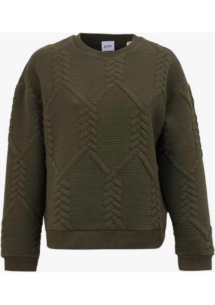 Bisiklet Yaka Örgü Desenli Haki Kadın Sweatshırt M4WL-SWT-1927
