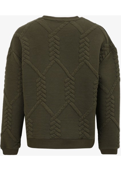 Bisiklet Yaka Örgü Desenli Haki Kadın Sweatshırt M4WL-SWT-1927