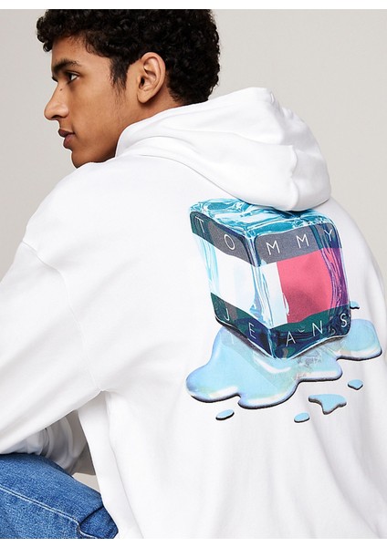 Kapüşon Yaka Beyaz Erkek Sweatshırt DM0DM20500YBR Rlx Novelty Graphıc modelleri