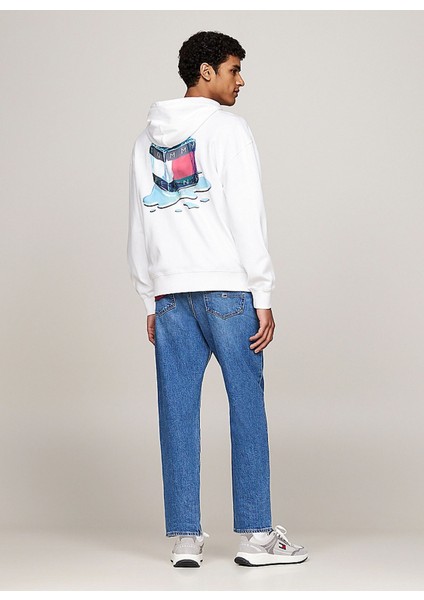 Kapüşon Yaka Beyaz Erkek Sweatshırt DM0DM20500YBR Rlx Novelty Graphıc fırsatları